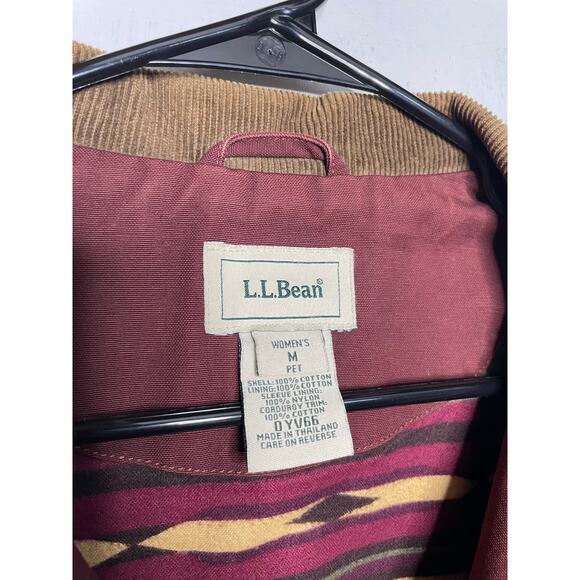 Vintage L.L Bean Long Chore Coat Aztec Burgundy Womens Medium Short Petite - Picture 2 of 7